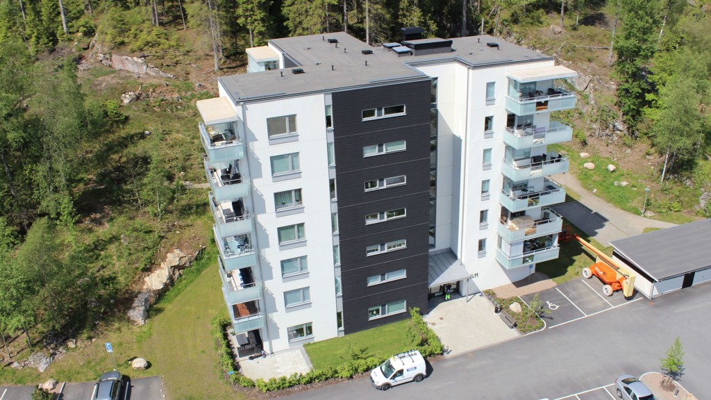Flygfoto över Brf Sibelius i Borås