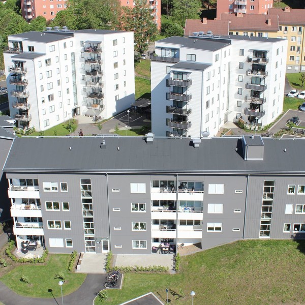 Flyfoto över brf Solrosen i Borås